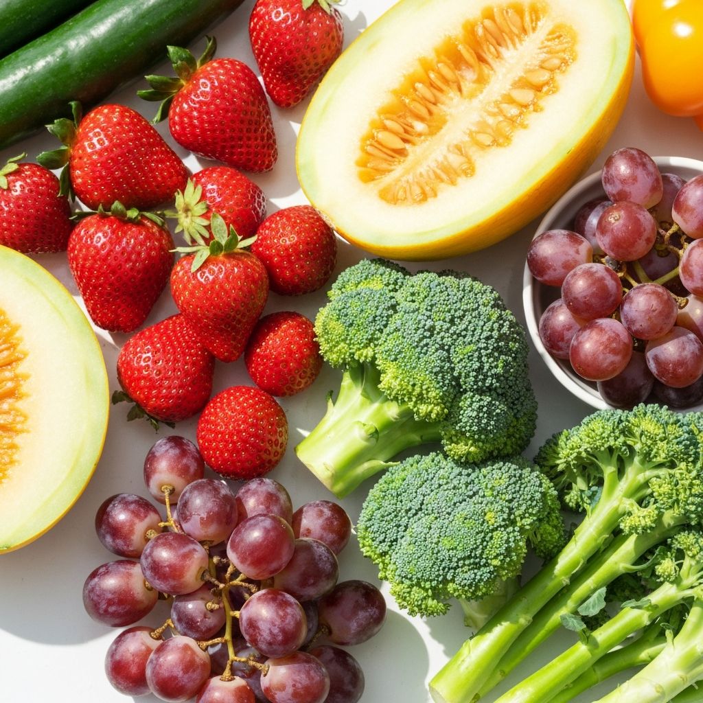 Colorful array of fresh fruits and vegetables